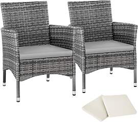 2 Rattansessel inkl. 4 Sitzbezüge - grau/hellgrau