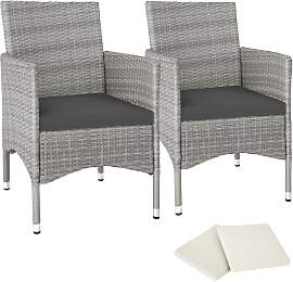 2 Rattansessel inkl. 4 Sitzbezüge - hellgrau/creme