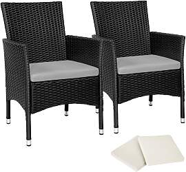 2 Rattansessel inkl. 4 Sitzbezüge - schwarz/beige