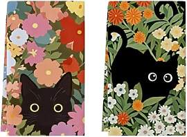 2 Stk Schwarze Katze Geschirrtücher, Microfaser