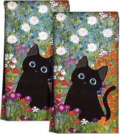 2 Stk Schwarze Katze Geschirrtücher, Microfaser