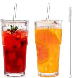 2 Stück 600ml Glasbecher mit Deckel und