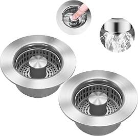 2 Stück Abflussstopfen Edelstahl mit Sieb, 3-in-1 