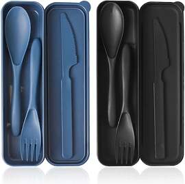 2 Stück Besteck Set, Reisebesteck mit Etui,