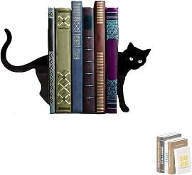 2 Stück Buchstützen Metall Schwarz Katze Robuste 