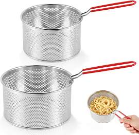 2 Stück Edelstahl Frittierkorb, Nudelkorb mit