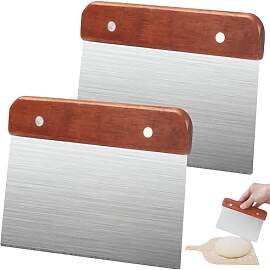 2 Stück Edelstahl-Teigschaber mit Holzgriff, 15cm 