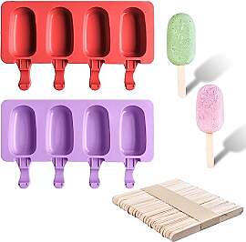 2 Stück Eisformen, 50 Stück Holzstäbchen,