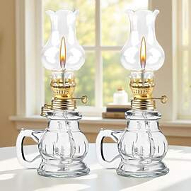 2 Stück Glas Petroleumlampe Öllampe Laterne,