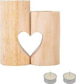 2 Stück Kerzenhalter Mit Kerze, Klein Holz