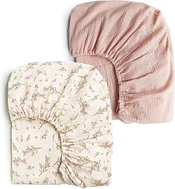 2 Stück Musselin Spannbettlaken für Beistellbett 