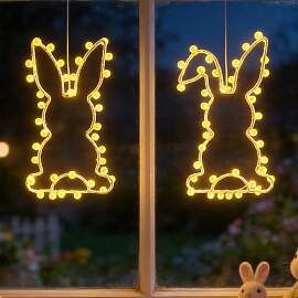 2 Stück Osterdeko Fenster Licht, Osterhase Led