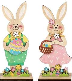 2 Stück Osterhase Deko,Ostern Hase Holz