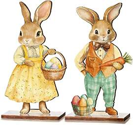 2 Stück Osterhase Deko,Ostern Hase Holz