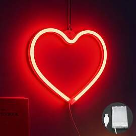 2 Stück Rot Herz Neonschild, LED Neonlicht,