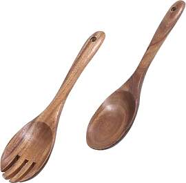 2 Stück Salatbesteck Holz, Salatbesteck