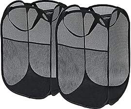 2 Stück Schwarz Pop-Up-Netz-Wäschekorb, 30 * 30