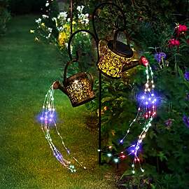 [2 Stück] Solar Gießkanne mit Lichterkette