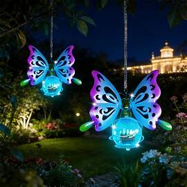 2 Stück Solar Schmetterling Lichterkette Hängend 