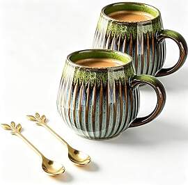 2 Stück Vintage Kaffeetasse aus Keramik 500ml,