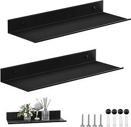 2 Stück Wandregal Metall Schwarz, 40CM