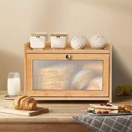 2-stufiger Bambus-Brotkasten mit klarem Fenster,