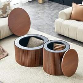 2-teiliges Satztisch-Set, rund, aus MDF mit