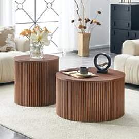 2-teiliges Satztisch-Set, rund, aus MDF mit