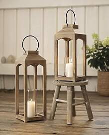 2X Laterne Wood aus Holz, 38 + 48 cm hoch,