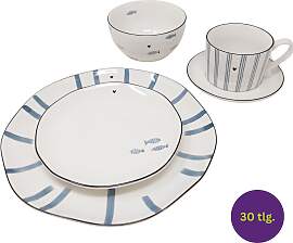 30tlg. Tafelservice Komiset Iris Blue Streifen +