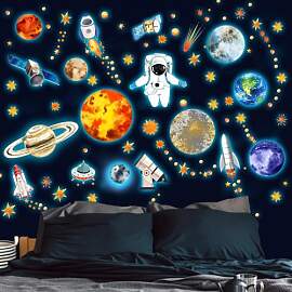 3 Blatt Wandsticker Leuchtaufkleber 9 Planeten,