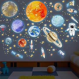 3 Blatt Wandsticker Leuchtaufkleber 9 Planeten