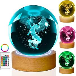 3D Dragon Kristallkugel-Nachtlicht mit 16 Farben,