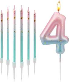 3D Farbverlaufs-Zahlenkerze "4" für