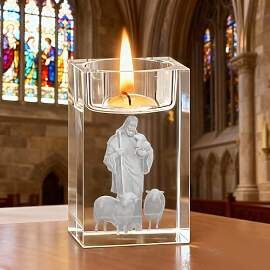 3D Kristallglas Teelichthalter Jesus Kerzenhalter