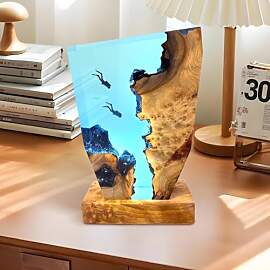 3D Ozean Harzlampe, Handgefertigte Tischleuchte