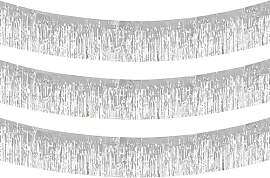 3er Pack Metallfolie Fransen Girland Silber 30cm x 
