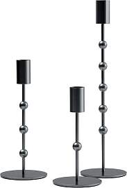 3er Set Schwarze Kerzenhalter mit Perlen-Design,