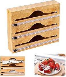 3 in 1 Folienschneider aus Bambus,Frischhaltefolie 
