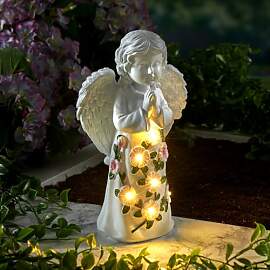 3 PAGEN® Solar Engel mit Blumen Gartenfigur, LED