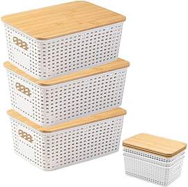 3 Stück Aufbewahrungsbox Mit Bambus Deckel,5L