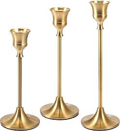 3 Stück Kerzenständer Gold, Kegel Kerzenhalter,