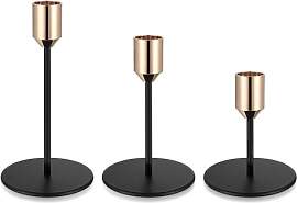 3 Stück Kerzenständer Gold Schwarz, Kerzenhalter 