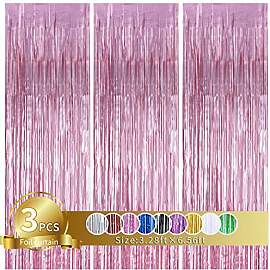 3 Stück Rosa Metallic Lametta Vorhänge,Tinsel