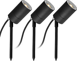 3x LED Pin Gartenspot Schwarz mit Lichtsensor LED