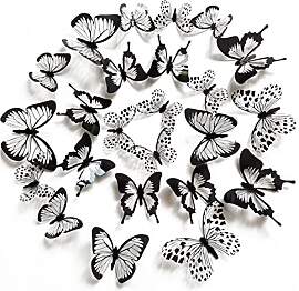 48 Stücke 3D Schmetterlinge Schwarz Weiß