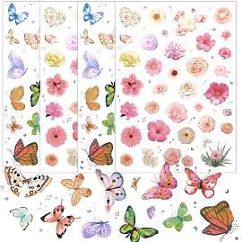 4 Blätter Sticker Blumen und Schmetterlinge,