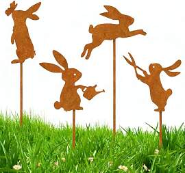 4er Oster Hase Gartenstecker Deko Rost,Deko Hasen