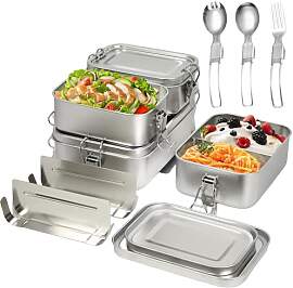 4er Pack 304-Stahl-Bento-Boxen, Edelstahl Brotdose 