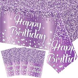 4er Pack Happy Birthday Tischdecken lila silberne